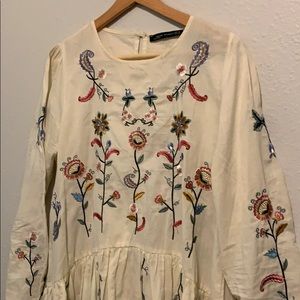 Boho Embroidered Off-White Dress